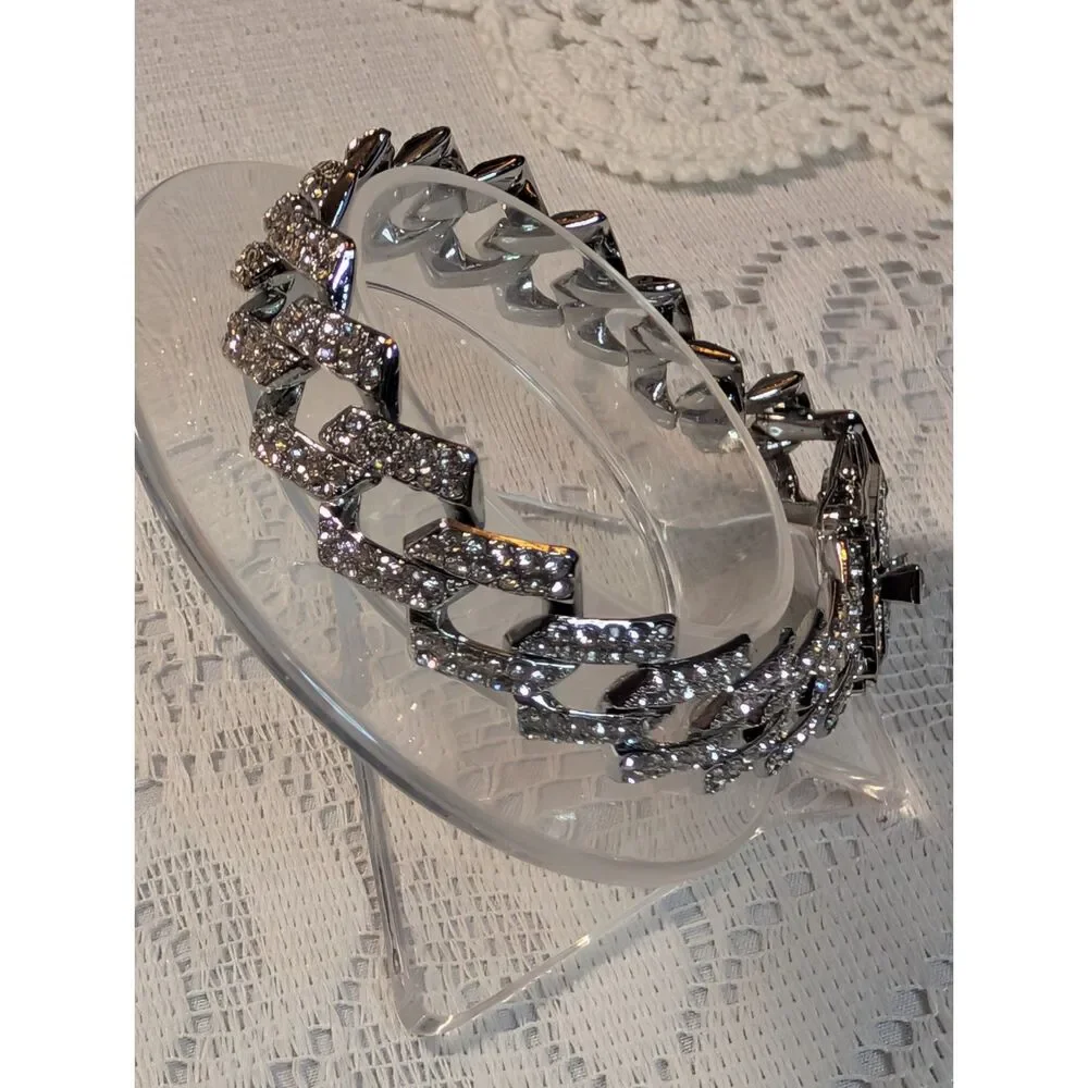 Iced Out Silver Cuban Link Chain Necklace & Bracelet Set Bling